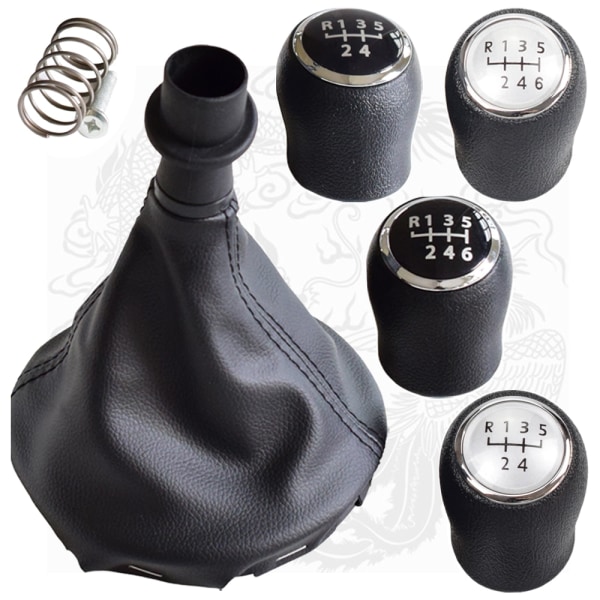 För VW Volkswagen Transporter T5 T5.1 T6 Gp 2003-2011 Växelspaksknopp Läder Damask Cover Bil 5 6 Speed-6 Speed-Black 6 Speed-Black