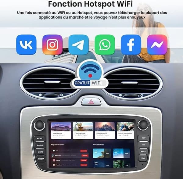 2+32G Android 11 Bilradio til Ford Focus/Ford Mondeo/S-max/Galaxy/Focus med Trådløs Carplay Android Auto 7 tommer Bluetooth GPS