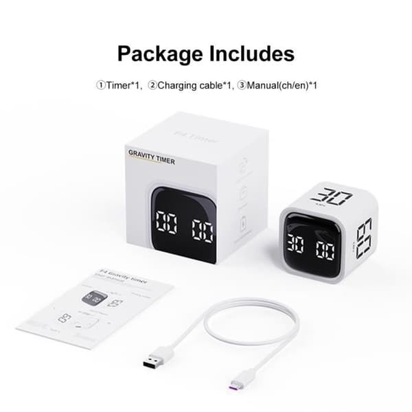 Køkkenur - QINGQUE - LED Digital Timer - Hvid - G-sensor - 500 mAh White