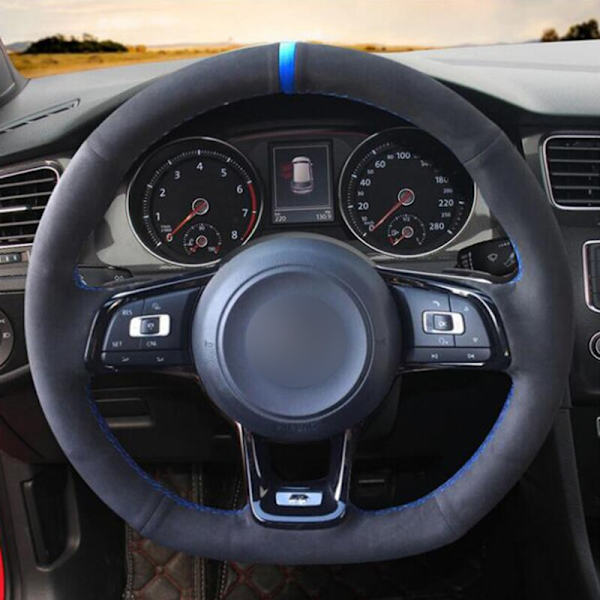 (Blå tråd)Black Mocka Cover för Volkswagen Golf 7 GTI Golf R MK7 VW Polo GTI Scirocco 2015 2016 Blue Thread