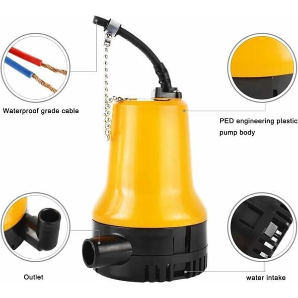 12V Dränkbar Pump, Dränkbar Pump, DC-Pump, Smutsvattenpump, Bärbar Sladdlängd 2,3 Meter med Klämma