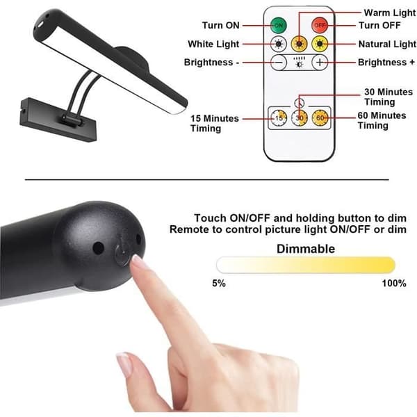 Fjernkontroll vegglampe, trådløs LED bildelampe, roterbart LED lampehode med timer