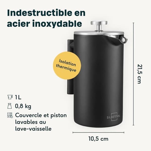 (1 L/ 1000 ml) Stempelkande | Dobbeltvægget Kaffe- og Tebrygger Rustfrit Stål