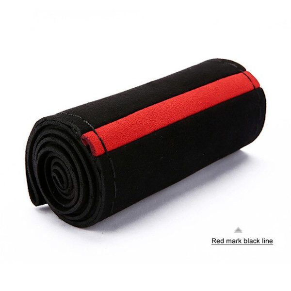 (RedMarkBlackThread)Svart mockafläta på ratt Cover Diameter 14,6 tum / 35-37 cm Biltillbehör RedMarkBlackThread