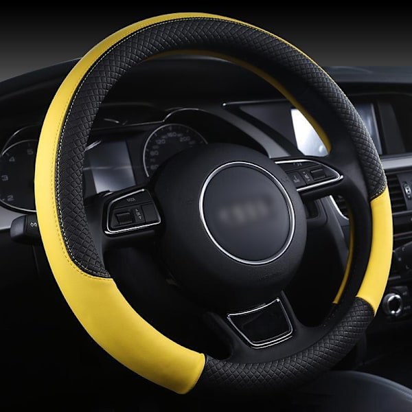(Gul)Läder Sportbilsrattkåpa Halkfri cover för Audi A1 8X A2 A3 A4 A5 A6 Avant Inredningsdetaljer Yellow