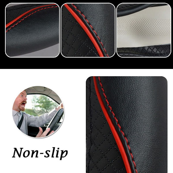 (Blå)38cm Bilratt i äkta läder Cover Bärbar Universal Coprivolante Bilinredningstillbehör Röd Blå Svart Blue