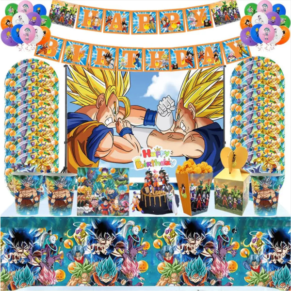 Dragon Ball Festdekorationer Barn Födelsedagstillbehör Serviser Papperskopp Tallrik Baby Shower Son Goku Folieballonger 50PCS-6