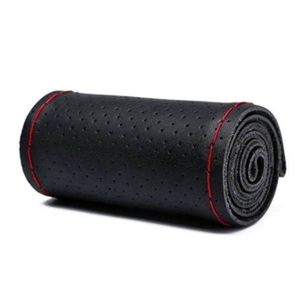 (Röd Tråd)38cm Rattskydd mjuk Artificia Läderfläta på bilens ratt med nål och gänga Inredningstillbehör Red Thread