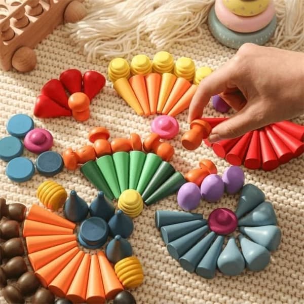 (Regnbue) Trælegetøj - 81 Dele - Regnbue - Montessori Sensorisk Læring Rainbow