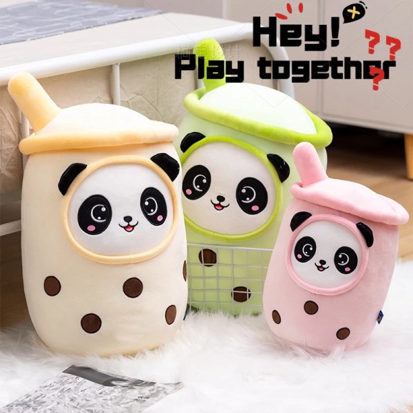 Kawaii Milk Boba tekopp Plyschleksak fylld docka mjuk jordgubb Bubo kudde Söt koppformad kudde Julklapp till barn 25cm C2   (25cm)