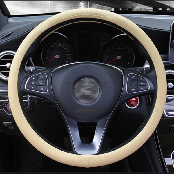(Beige)Bilrattkåpor Läder Fyra skal Skidproof Axelskydd Biltillbehör Auto Rattskydd Beige