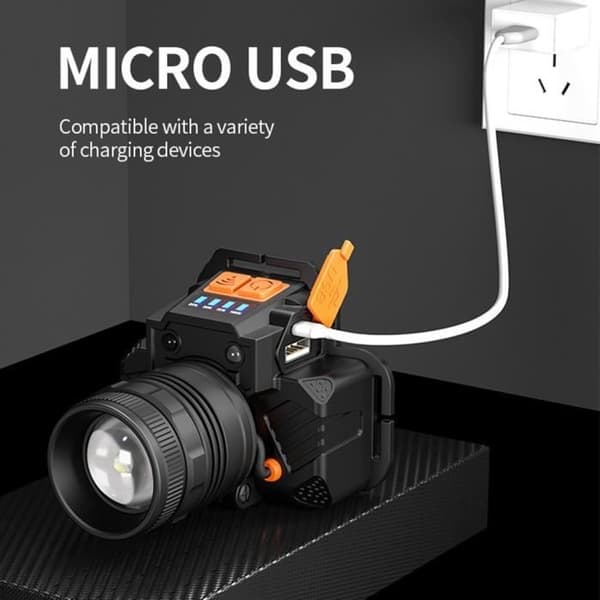 Kraftig oppladbar hodelykt for løping, konstruksjon, sykling, 3 moduser, USB-lading, LED nattlys