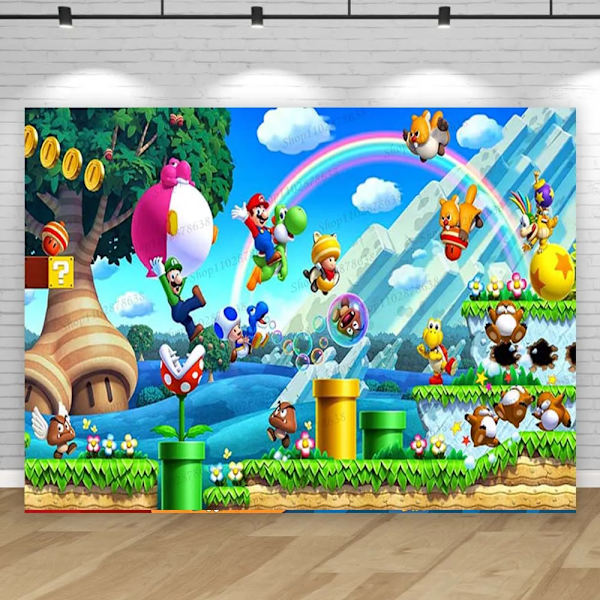 Super Marios Bros Spelbakgrund Barnfest Födelsedag Hero Brothers Tema Karaktär Baby Shower Bakgrund Foto Banner Rekvisita Mario Polyester 150x100cm