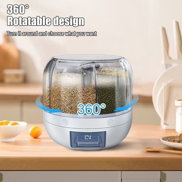 360° Roterende Rund Fødevaredispenser, Transparent Risopbevaringsbeholder, Roterende Opbevaringsboks, Stor