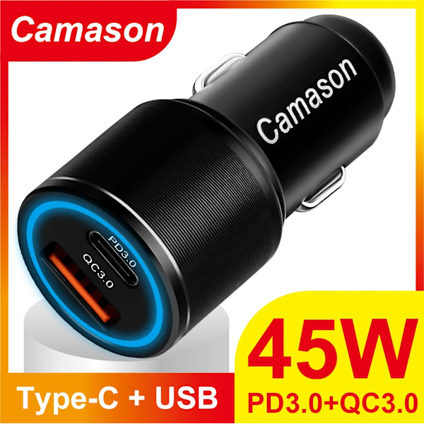 Camason 45W snabbladdare för bil USB Typ C laddning för iphone Xiaomi Huawei telefon PD QC 3.0 24V/12V snabbladdningsadapter produkter 45W Set B With Cable