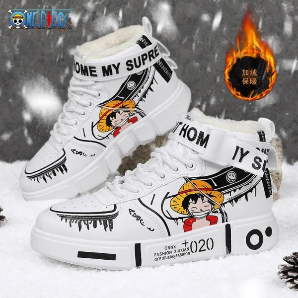 One Piece Anime Perifera produkter Stora barnskor Högtoppade barnsportsneakers Barnfödelsedagspresenter Barnpresent Black 30