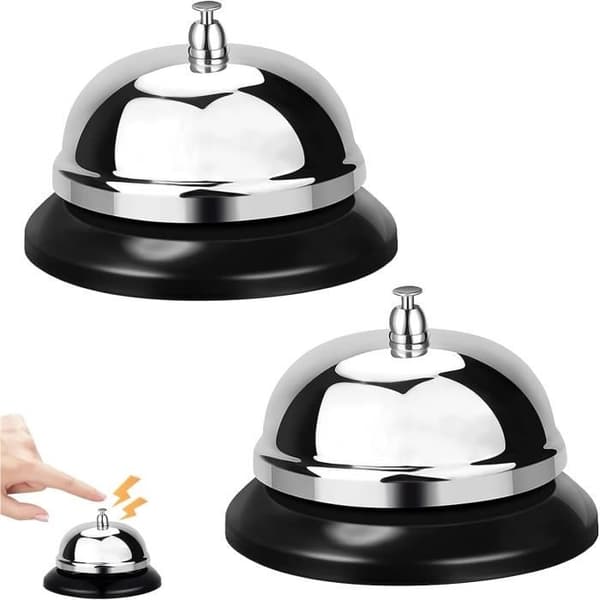 2 st Bordsklocka, Rostfritt Stål Ringklocka, Metall Bordsklocka, Silver Receptionklocka, Serviceklocka