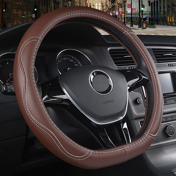 (Kaffe)D-formad cover Volant PU-läder för Suzuki Swift 2018 2019 Fläta på ratten Biltillbehör Coffee