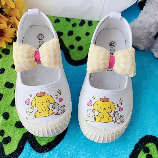 Sanrios Kuromi Cinnamoroll My Melody Pompom Purins Tecknad Söta barn\\\\'s Canvas Skor Dagis Barn Inomhus Vita skor Pompom Purins 1 27-16.5cm