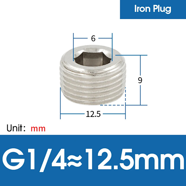 10 st/lot M5 1/8 1/4 3/8 1/2 3/4 Koppar Inre Sexkantsplugg med Tätningsring Plugg Järnplugg Ändlock för Pneumatisk Plugg Iron 1 4