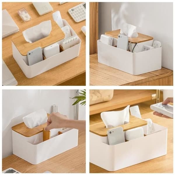 (Hvit) Tissue Box - Uspesifisert - Rektangulær - Hvit - PS og Bambus - 26.5x15.2x12cm white