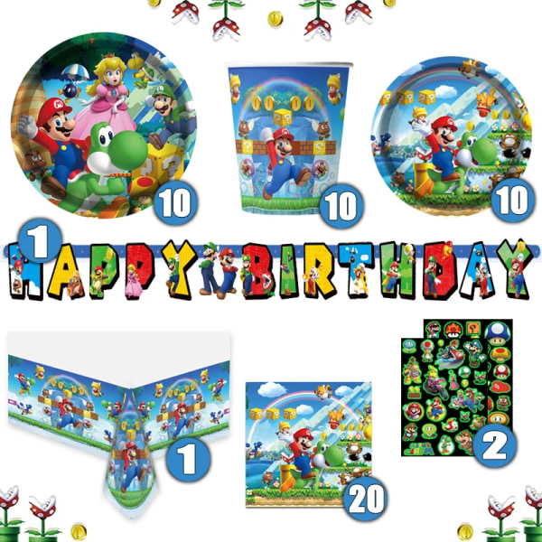 Ny Mario Bros Födelsedagsdekoration Ballonger Festtillbehör Engångsservis för fest Bannerstreamer Baby shower Presenter Decor-57pcs-9