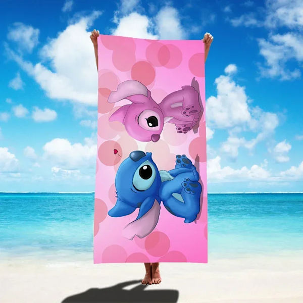 Disney Lilo & Stitch Badhandduk Tecknad Mjuk Absorberande Snabbtorkande Strandhanddukar Kawaii Anime Angel Stitch 3D Print Badhanddukar 5 Thin style 75x150cm