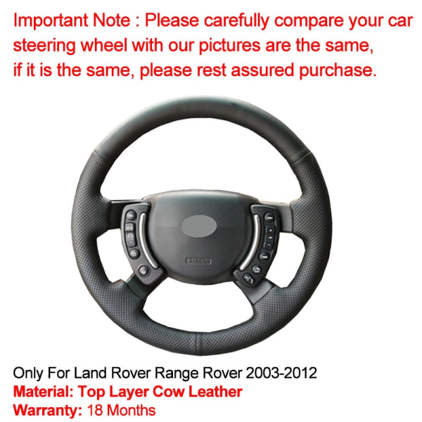 (Röd tråd)Handsömnad Cover Top Cow Läder Fläta på ratten För Land Rover Range Rover 2003-2010 2011 2012 Red Thread