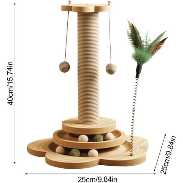 Raapimispuu - 40 cm - Puu - Sisal - 4-in-1 kissapuu