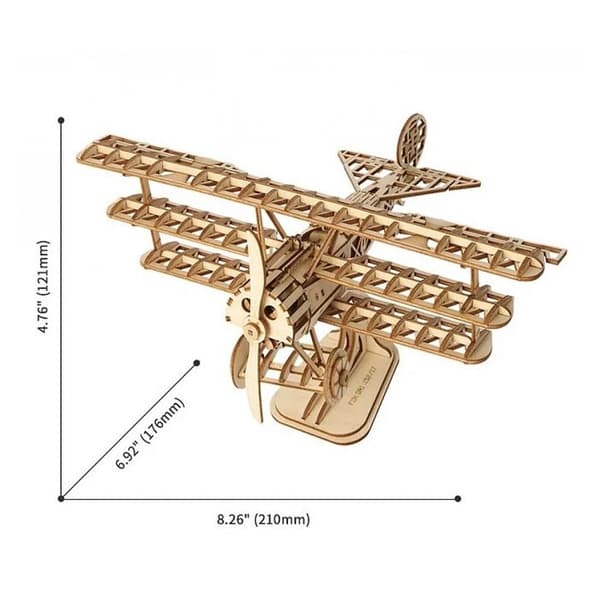 (Sort) 3D Træ Biplan Model - ROBOTIME - Biplan Model - Konstruktionslegetøj - Pædagogisk Legetøj Black