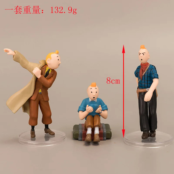 Nytt 6st/ set 8cm anime tecknad Tintins äventyr Actionfigurer Söt komisk Tintin Milou Dupont PVC-leksaker Presenter för barn nianqing dingding