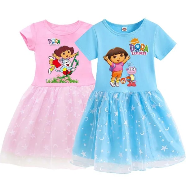 Dora The Explorer Barn Sommar Prinsessa Klänning Söt tecknad Dora Girls Klänning Baby Cosplay Prinsess Klänning Kläder Barn Klänningar Present Purple A 110cm