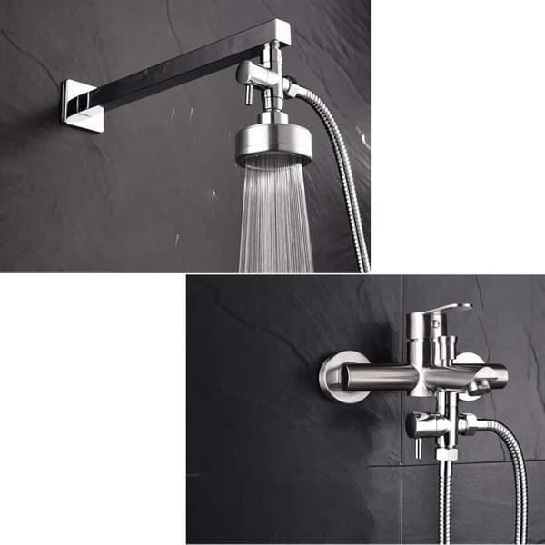 Dusjkran i messing med T-adapter, G1-2\" dusjarm, 3-veis omleder ventil, Uni dusjventil