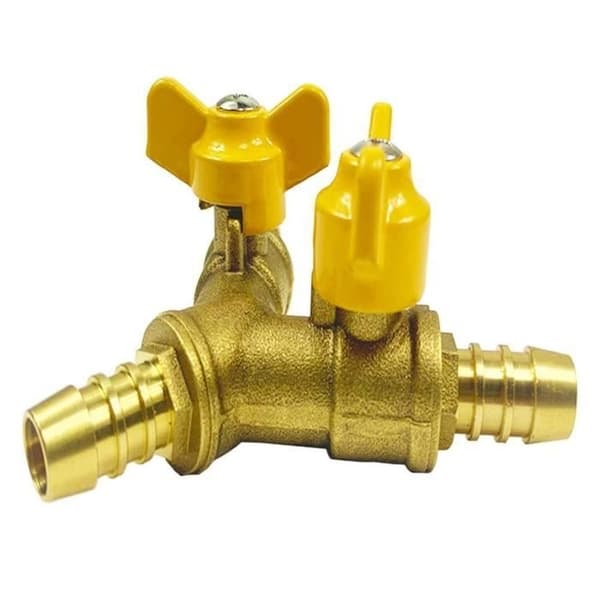 Tre-vejs ventil 3-vejs slangekobling Barb kugleventil Y-form vandgas separator ventil 2 messing switch fitting gul