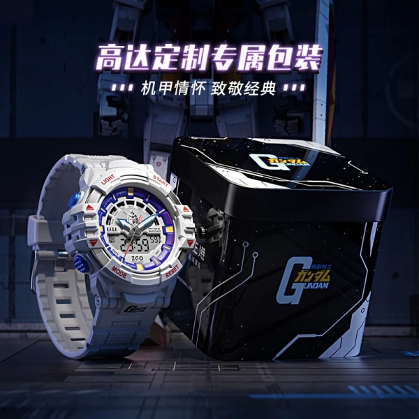 Original Gundam Joint Watches Zaku Vattentät Lysande Trend Sport Elektronisk Watch Anime Tillbehör Pojke Student Födelsedagspresent 872 White