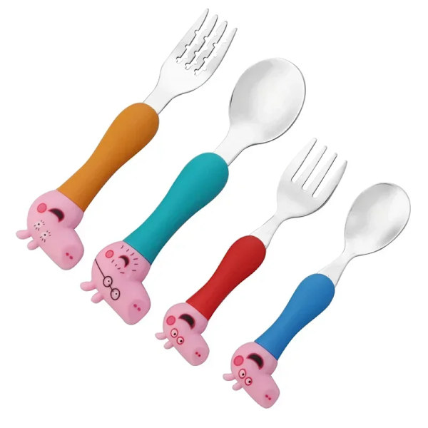 Peppa Pig Bestick Gaffel Sked Action Dockleksak George Pig Pappa Mamma Tecknad Anime Mönster Festleksakspresenter för pojkar och flickor No Box