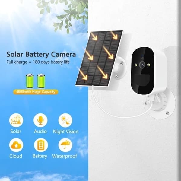 Sikkerhetskamera - PRUMYA - Solar WiFi Modell - Full HD 1080P - Nattsyn - 6000mAh Batteri white