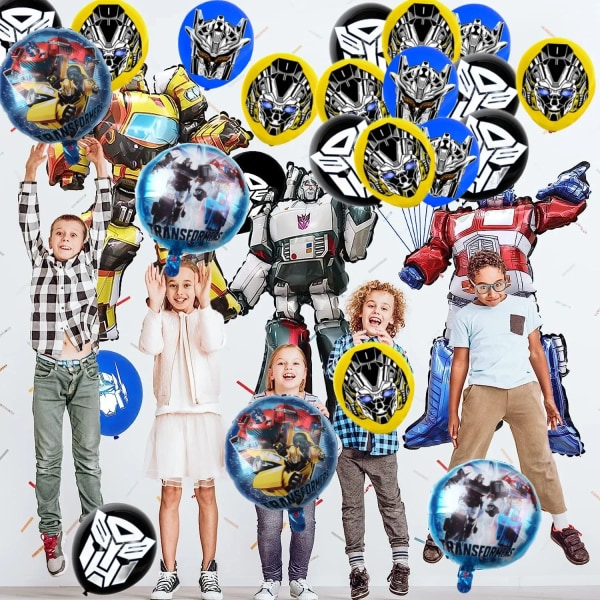 Transformers Födelsedagsdekoration Engångsserviser Set Ballong Bordsduk Tallrik Baby Shower Super Robot Present Festtillbehör BPQZZ-56PCS