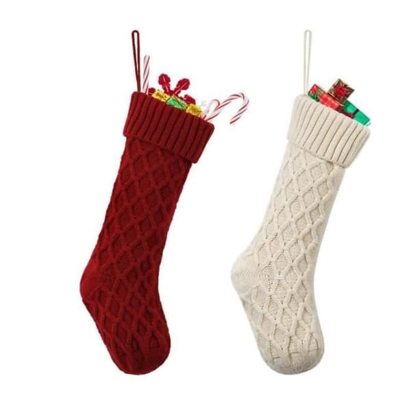 Julstrumpor - Partydekoration - Polyester - 46*21 cm - Vit/Röd - Godispåse