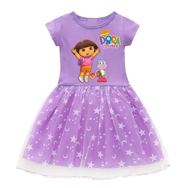 Dora The Explorer Barn Sommar Prinsessa Klänning Söt tecknad Dora Girls Klänning Baby Cosplay Prinsess Klänning Kläder Barn Klänningar Present Purple A 130cm