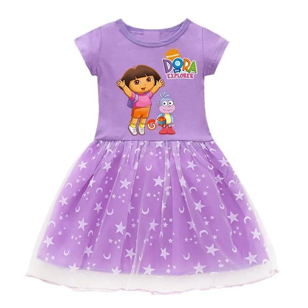 Dora The Explorer Barn Sommar Prinsessa Klänning Söt tecknad Dora Girls Klänning Baby Cosplay Prinsess Klänning Kläder Barn Klänningar Present Purple A 140cm