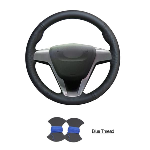 (blå tråd) Håndsyet sort PU kunstlæder ratdæksel til Lada Vesta 2015 2016 2017 2018 2019 2020 Xray 2015-2020 blue thread