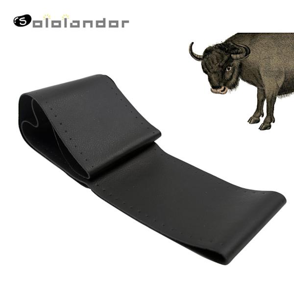 (svart-svart linje)100 % äkta läder flätad cover 15 tums bilflätningsskydd på ratten för bilinredningstillbehör black-black line