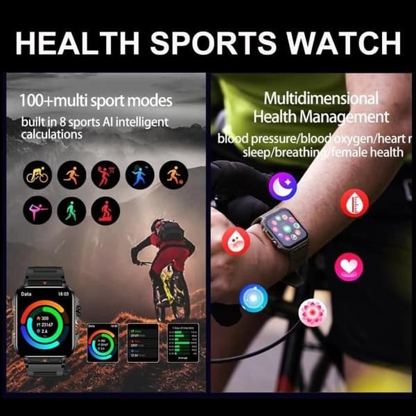 Smartklokke - LECOO - 1.95\" HD - Bluetooth-anrop - Helseovervåking - IP68 Vanntett