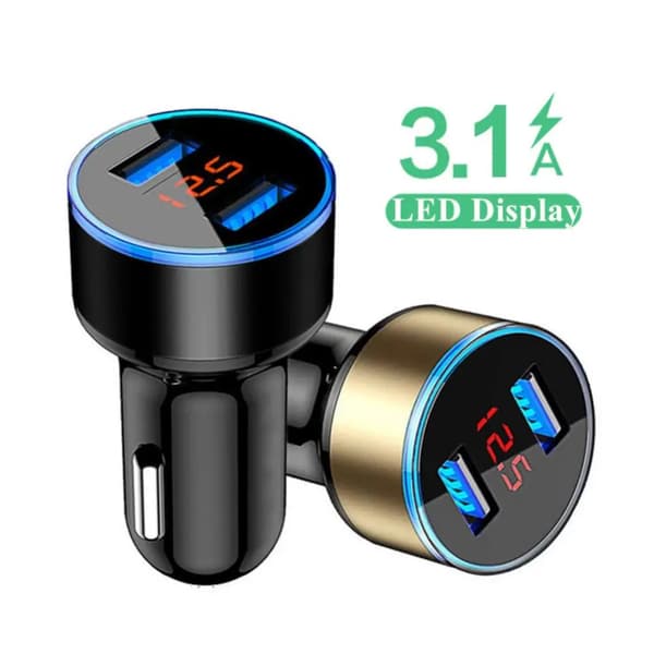 3.1A Billader QC3.0 2USB 12-24V LED Digital Hurtiglading Sigarettenner Socket Adapter For IPhone Samsung Biltilbehør