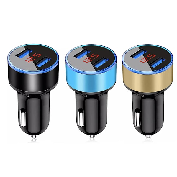 Cigarette Lighter Socket Dual USB 2 Port Biloplader Adapter 3.1A Aluminiumlegering Cigarette Lighter Adapter Voltmeter LCD Display