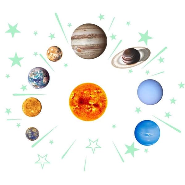 Självlysande Väggdekaler med Solsystemets Planeter Planetdekaler Dekorationsdekaler