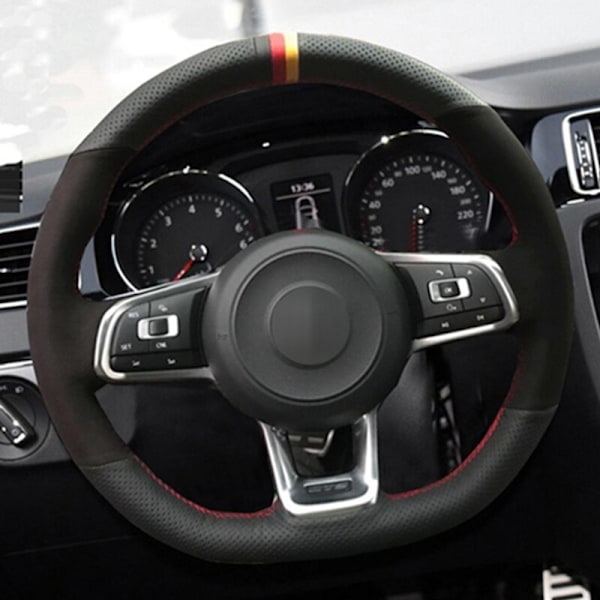 (Stil 1) DIY handsydd kolfiber svart mocka cover för Volkswagen Golf 7 GTI Golf R MK7 Polo Scirocco 2015 2016 Style 1