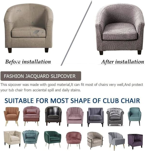 Sofaovertrekk med blad-jacquard, trekk til lenestol - Høy stretch - Avtakbart og vaskbart - Mørkegrå
