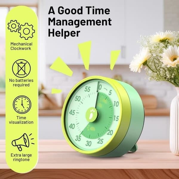 Visuel Timer, 60 Minutters Køkken Timer til Børn med Magnetisk Bagside Stille Mekaniske Nedtællingstimere